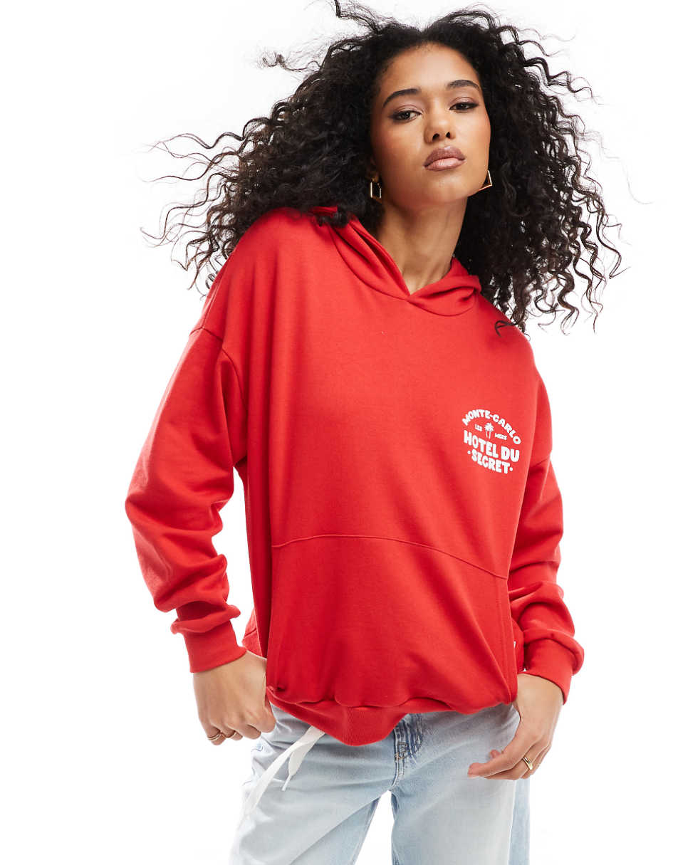 Pull&Bear Antibes printed hoodie in red