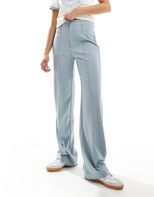 Pull&Bear high rise tailored straight leg pants in pale blue gray