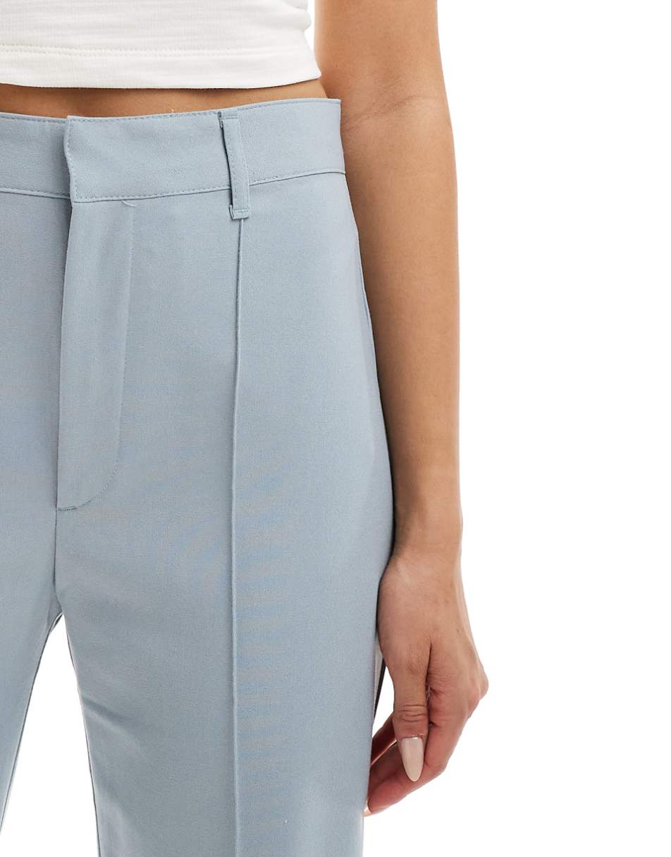 Pull&Bear high rise tailored straight leg pants in pale blue gray