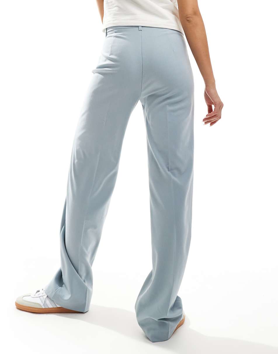 Pull&Bear high rise tailored straight leg pants in pale blue gray