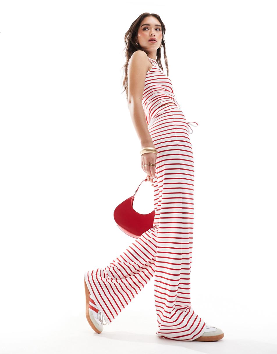 ASOS DESIGN wide leg pants in red stripe - part of a set