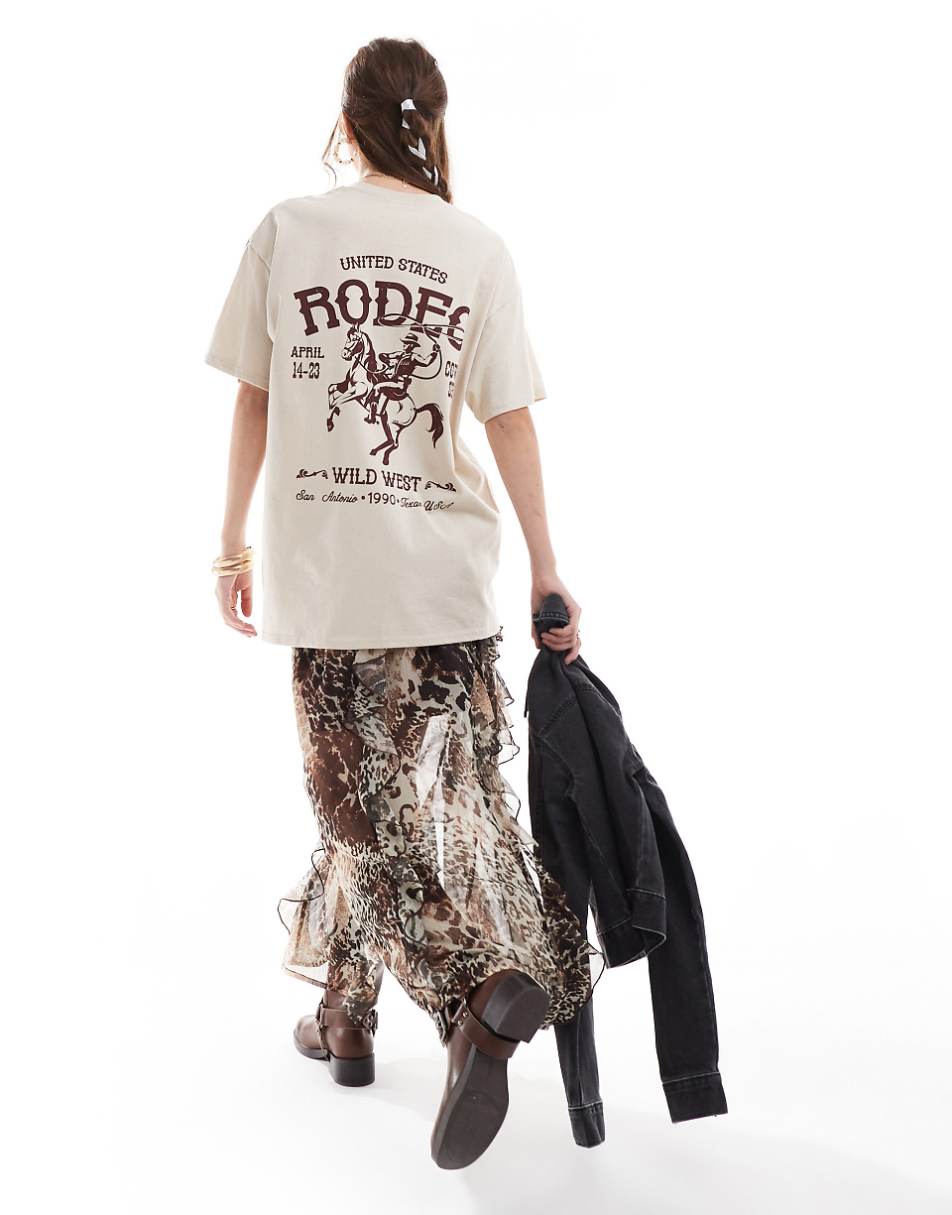Miss Selfridge rodeo graphic t-shirt in sand