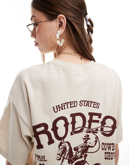 Miss Selfridge rodeo graphic t-shirt in sand
