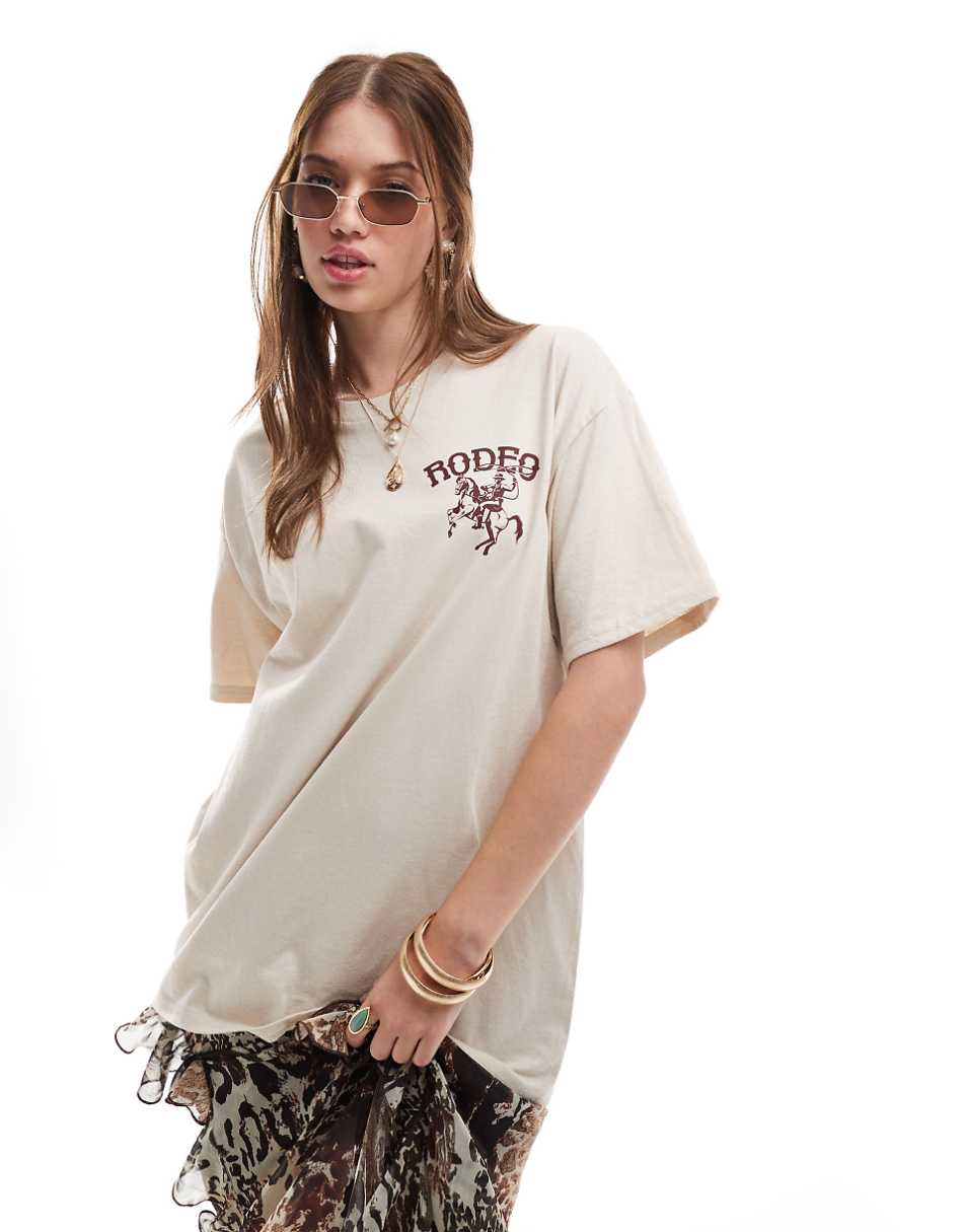Miss Selfridge rodeo graphic t-shirt in sand