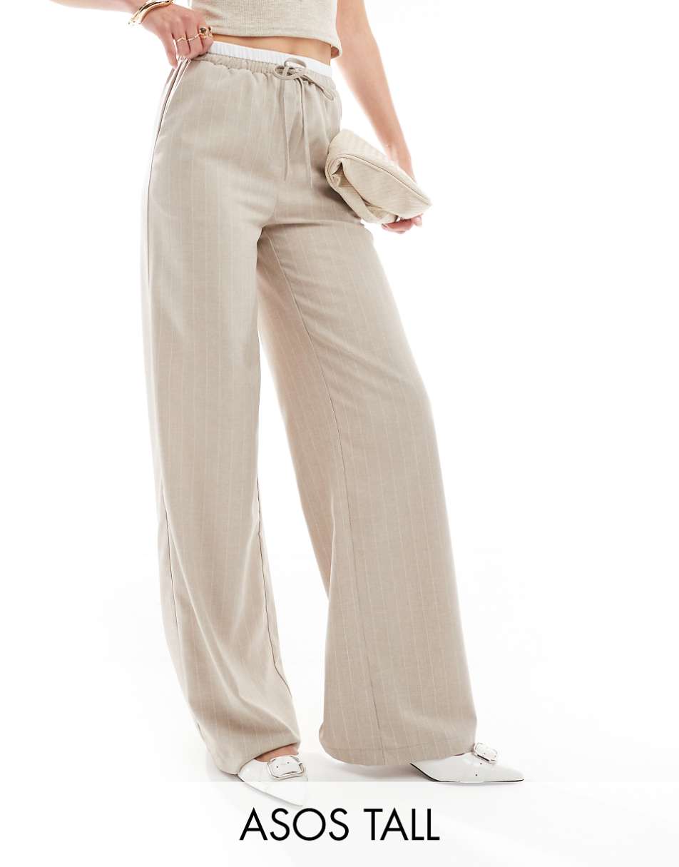 ASOS DESIGN Tall double waistband tailored pant in taupe stripe