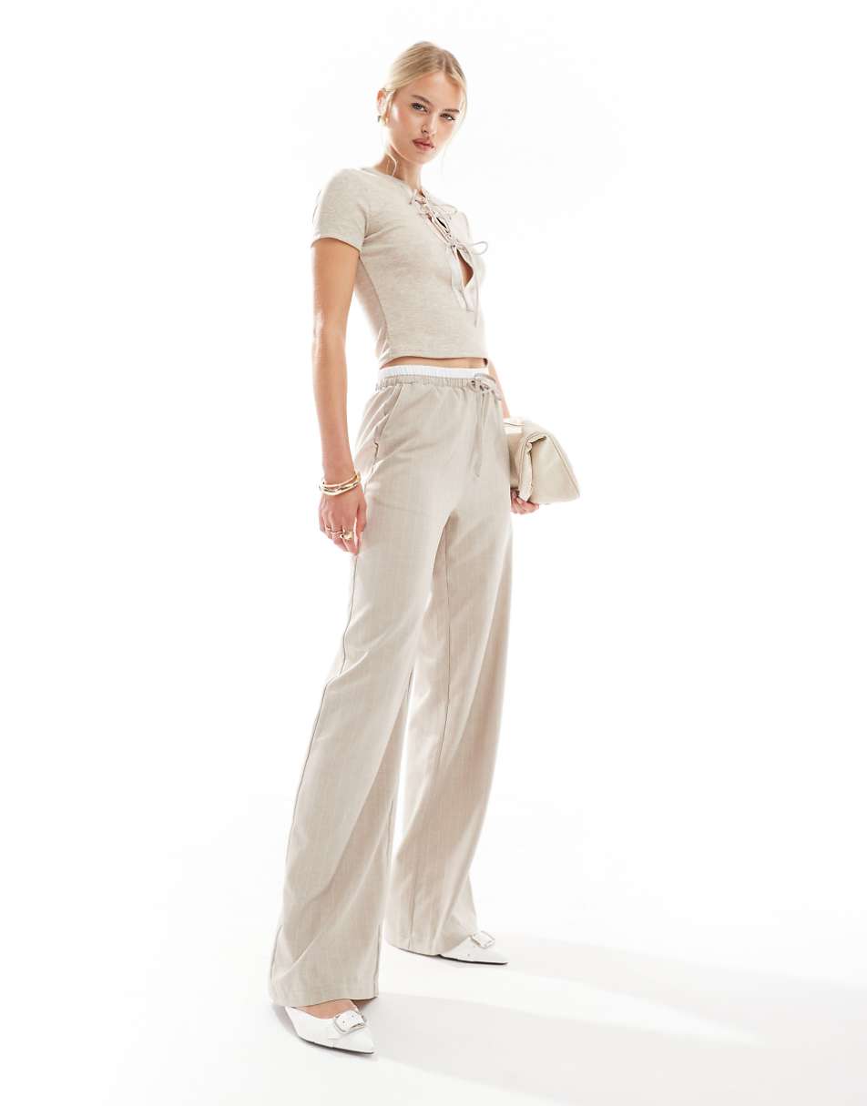 ASOS DESIGN Tall double waistband tailored pant in taupe stripe