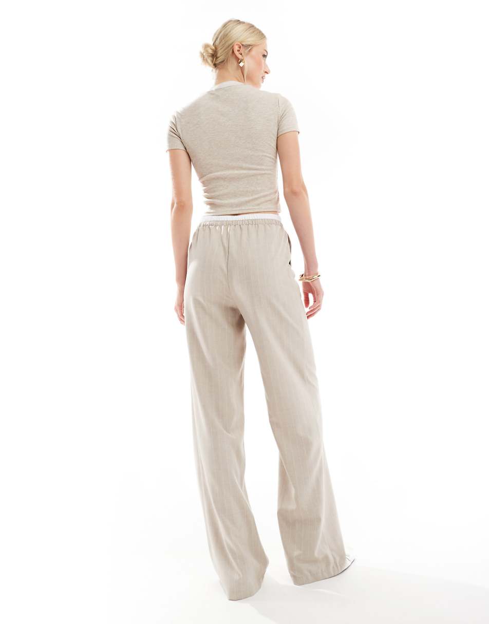 ASOS DESIGN Tall double waistband tailored pant in taupe stripe