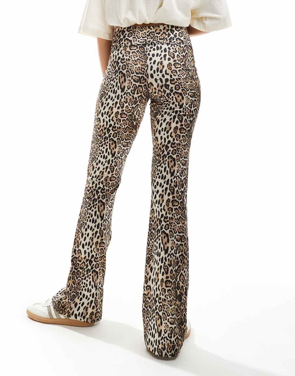 Pull&Bear polyamide sculpt flare pants in leopard print