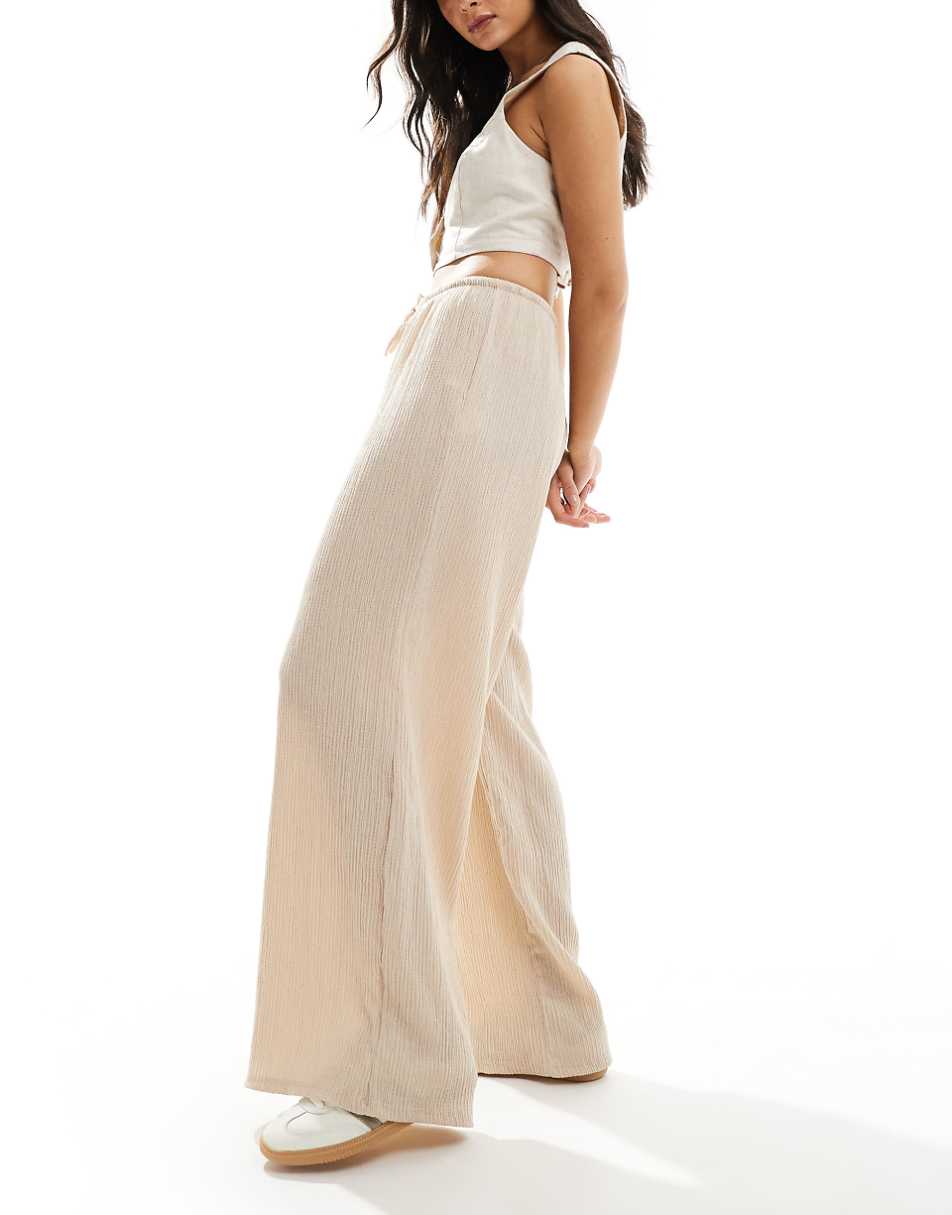 Pull&Bear textured wide leg pants in ecru