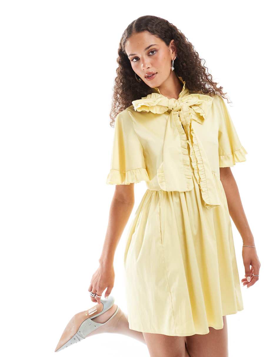 Sister Jane bow ruffle mini dress in yellow