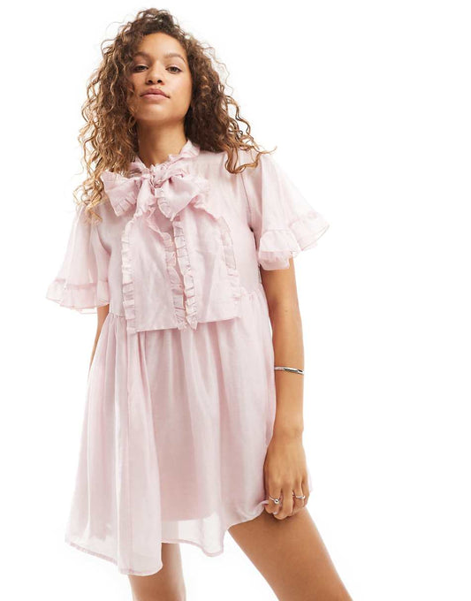 Sister Jane bow ruffle mini dress in pink