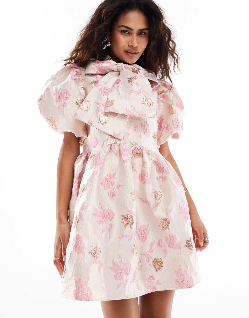 Sister Jane oversized bow jacquard mini dress in powder pink