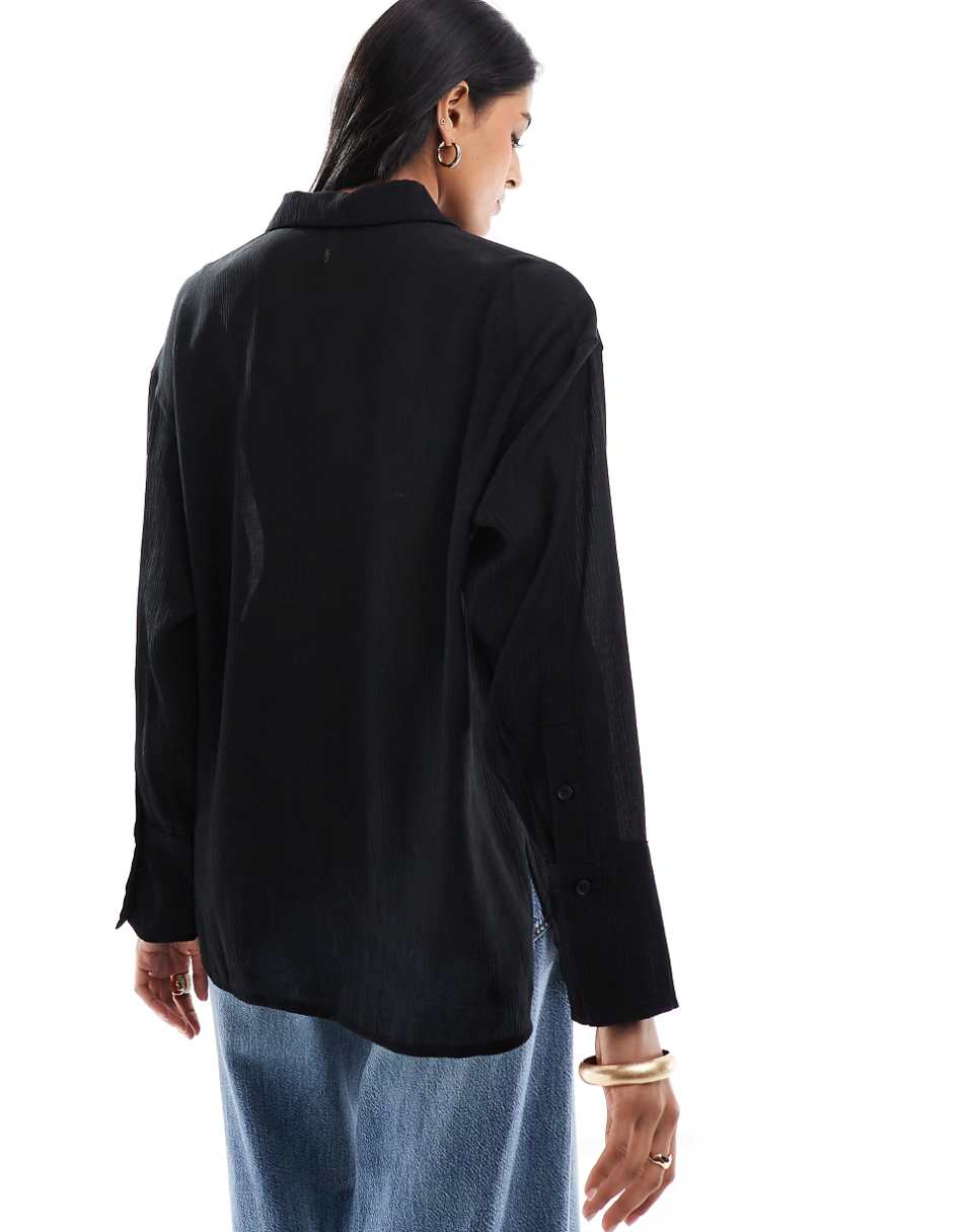 Bershka oversized crinkle shirt in black
