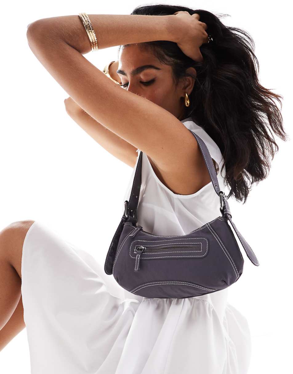 Pull&Bear shoulder bag with contrast detail in charcoal gray