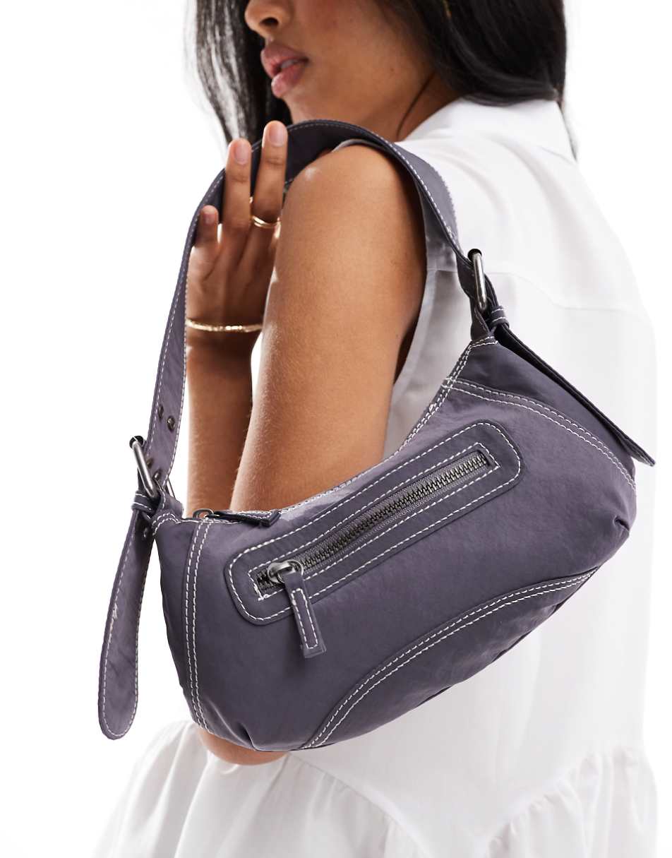 Pull&Bear shoulder bag with contrast detail in charcoal gray