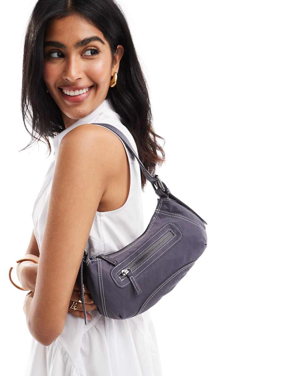 Pull&Bear shoulder bag with contrast detail in charcoal gray