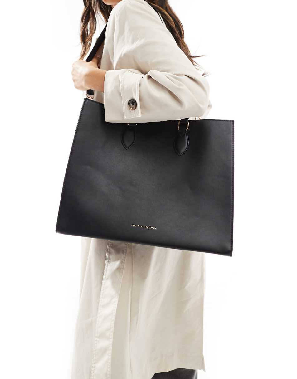 French Connection square tote bag in black