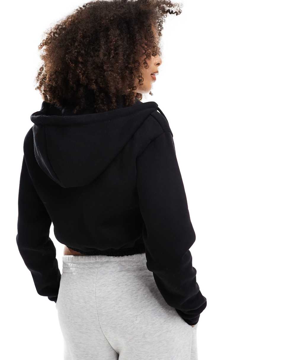 Pull&Bear cropped drawstring hoodie in black