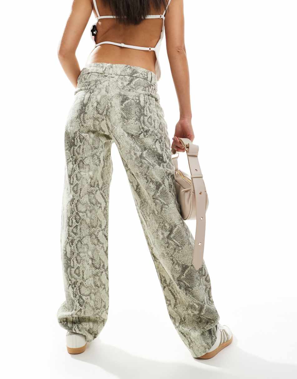 Pull&Bear wide leg jeans in snake print