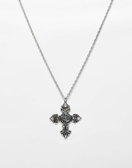 Reclaimed Vintage unisex chain with lion cross pendant in silver