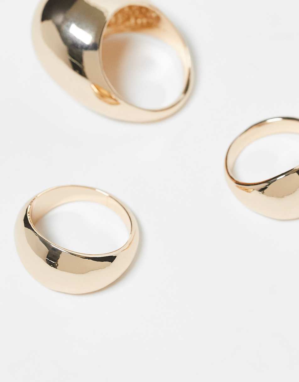 Reclaimed Vintage Unisex 3-pack dome rings in gold