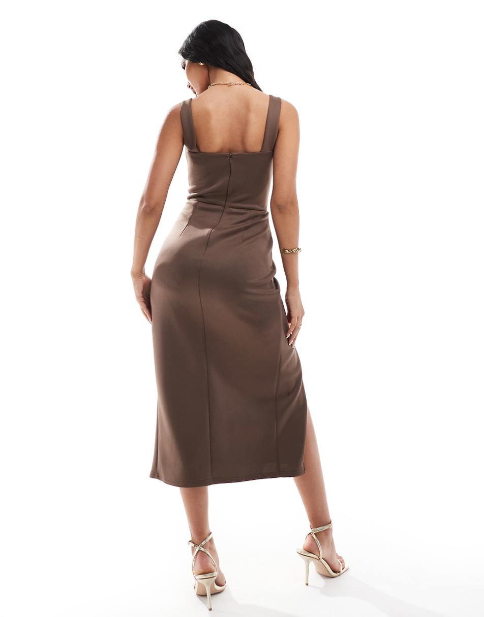 True Violet corset wrap midi dress in brown