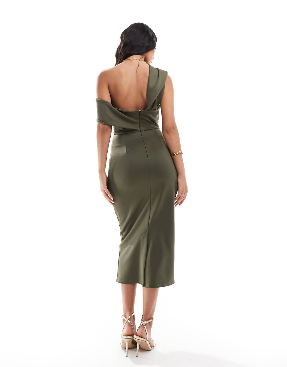 True Violet drape shoulder midaxi dress in olive