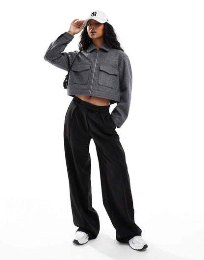 Bershka boxy wool jacket in dark gray