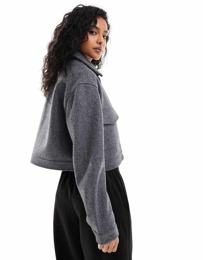 Bershka boxy wool jacket in dark gray