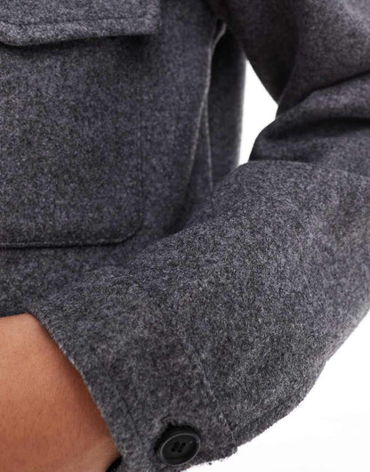 Bershka boxy wool jacket in dark gray