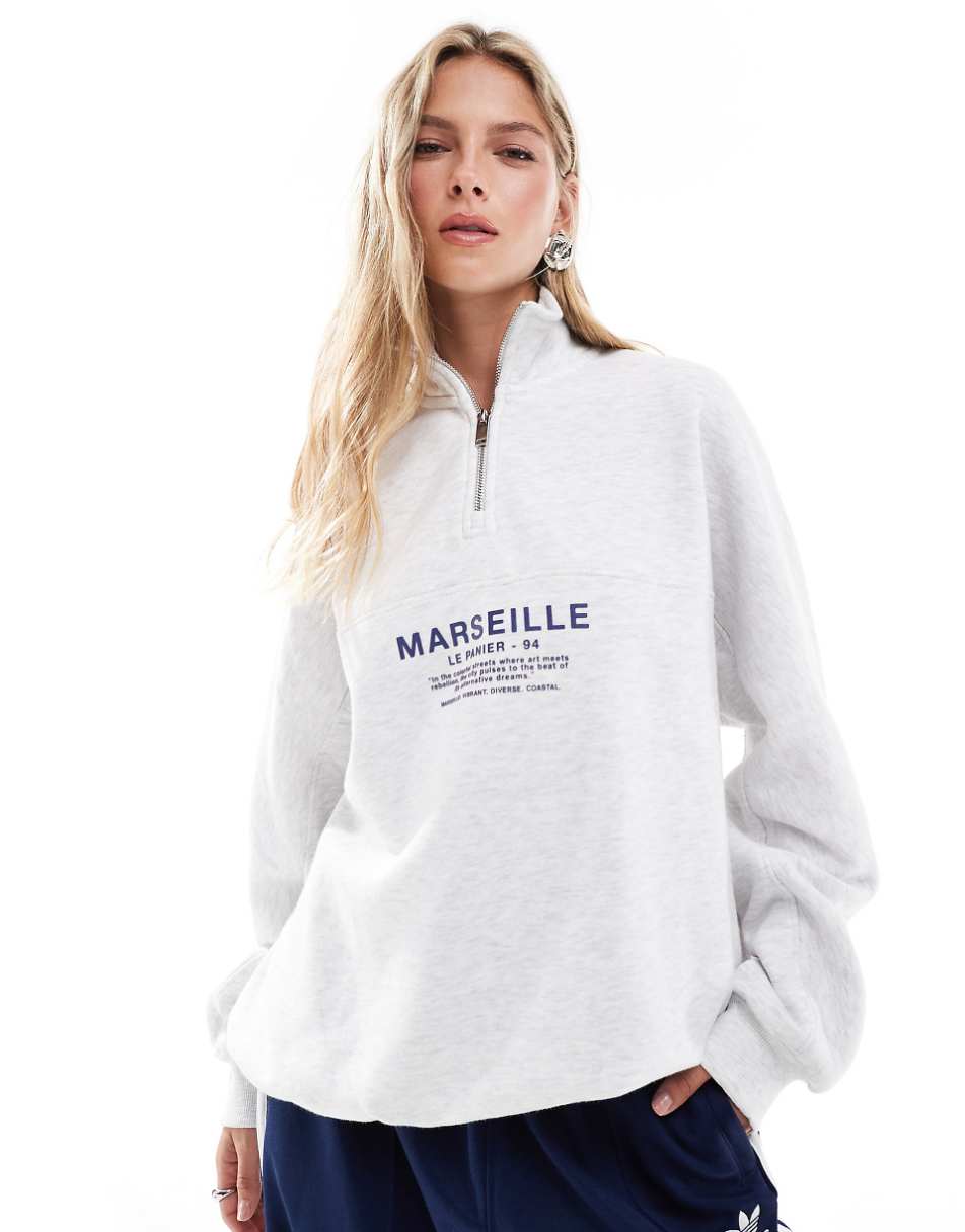 Bershka 'Marseille' 1/4 sweatshirt in gray