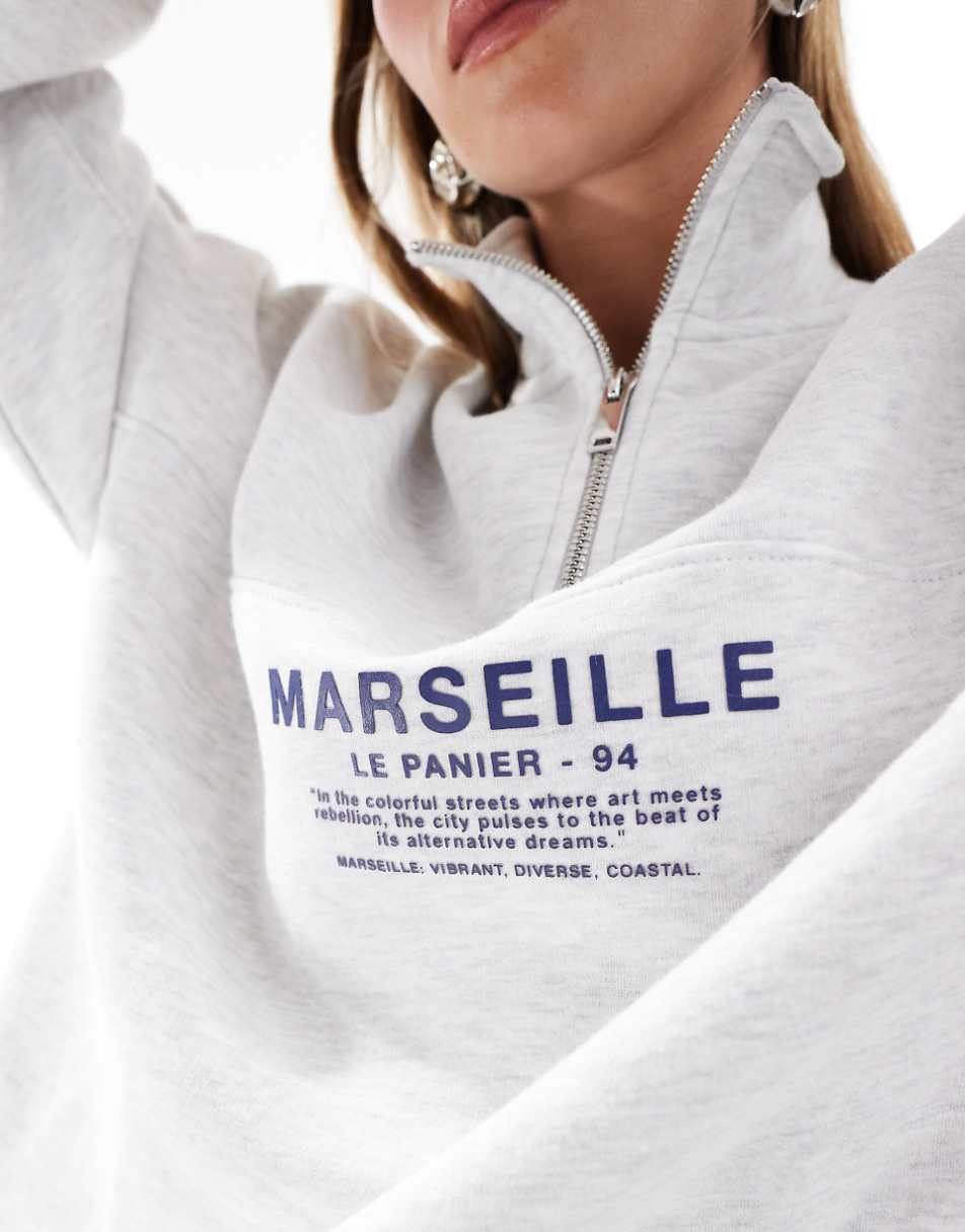 Bershka 'Marseille' 1/4 sweatshirt in gray