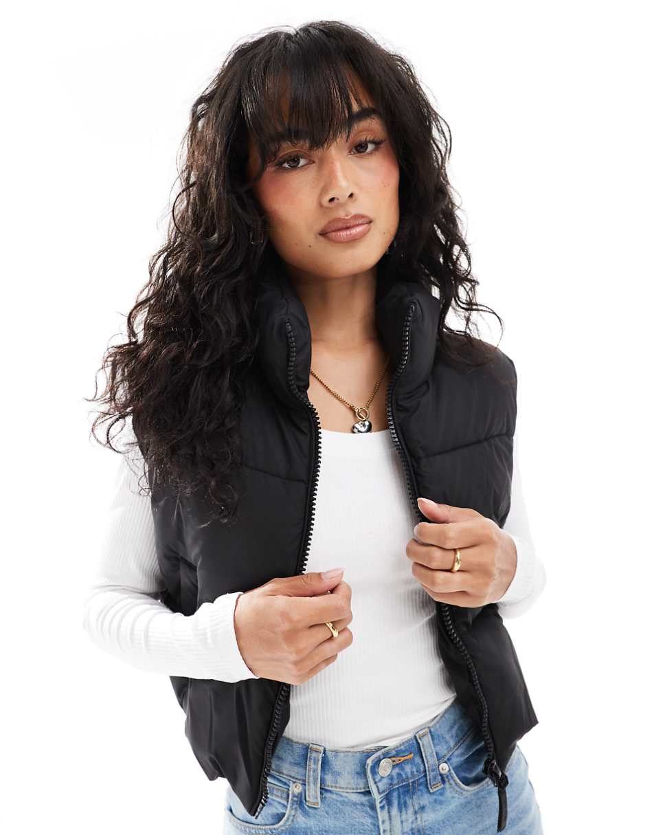 Bershka nylon cropped boxy vest in black