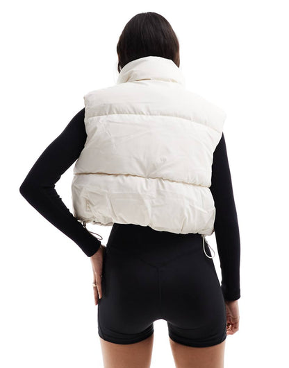 Bershka nylon cropped boxy vest in ecru
