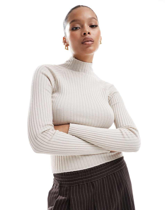 Stradivarius ribbed sweater in beige