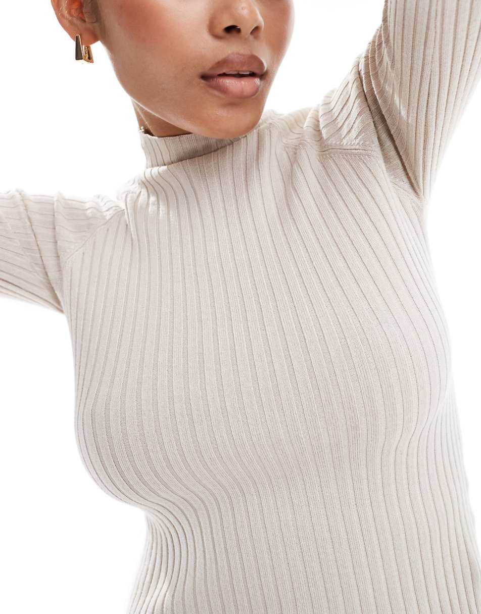 Stradivarius ribbed sweater in beige