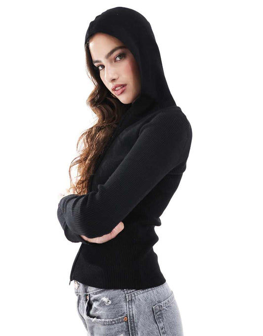 Stradivarius double zip hoodie in black