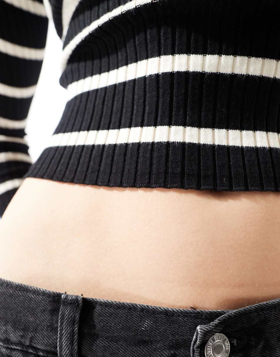 Stradivarius ribbed sweater in black & white stripe