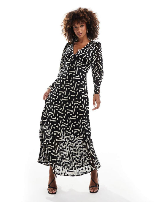French Connection Diandra satin midi dress in mono burn out