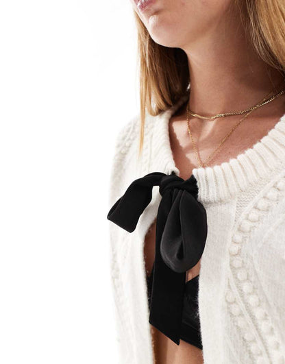 French Connection Kitty knit cardigan with bow detail in winter white