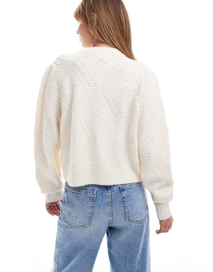 French Connection Kitty knit cardigan with bow detail in winter white