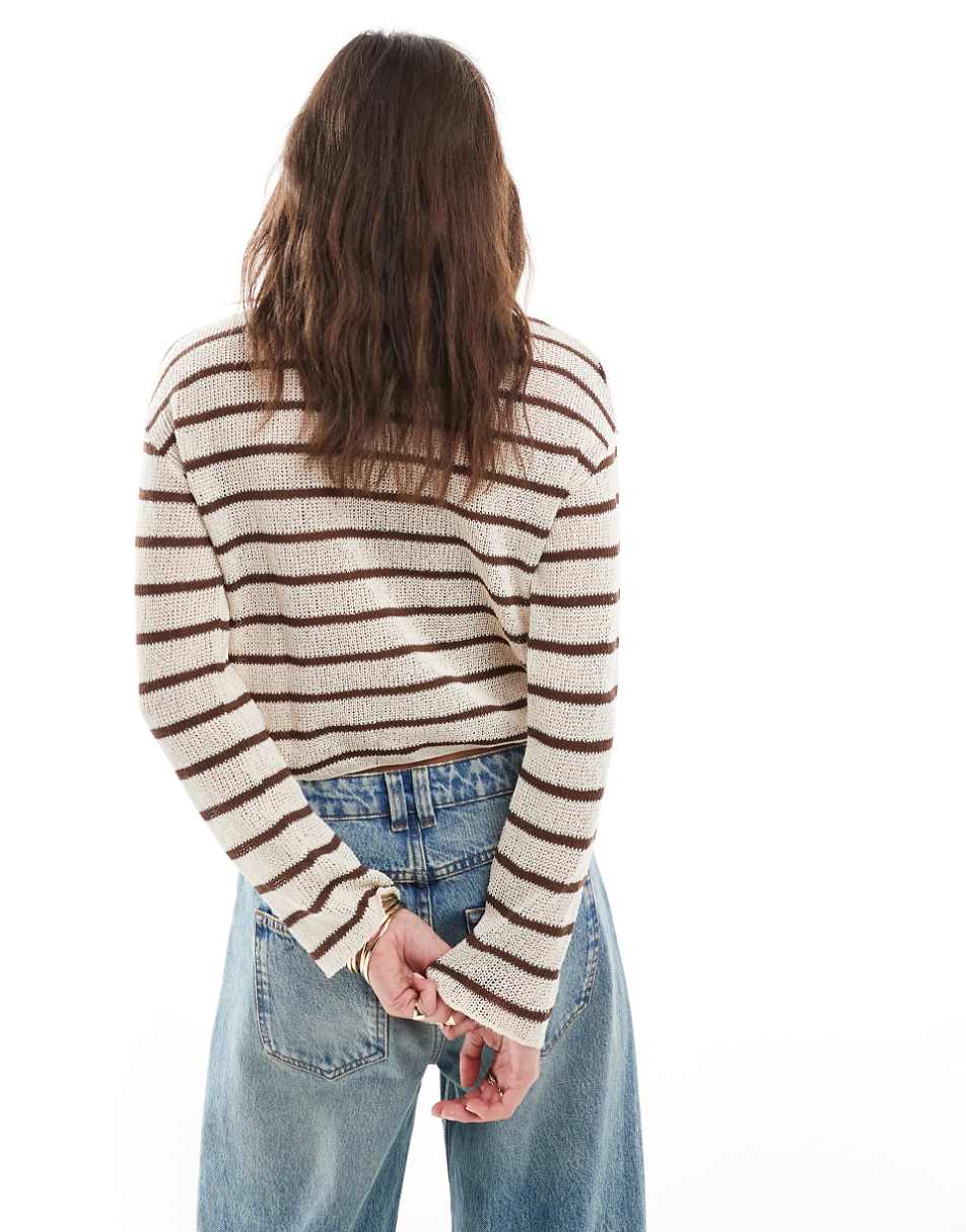 Pull&Bear fine knit sweater in brown stripe