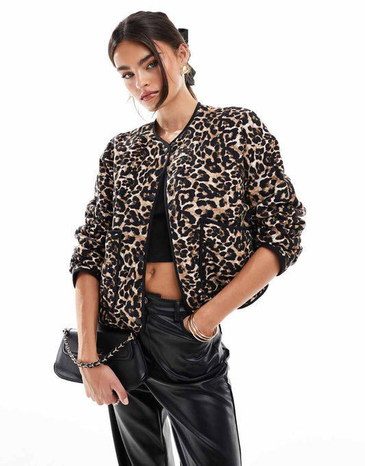 Pull&Bear quilted jacket in leopard print