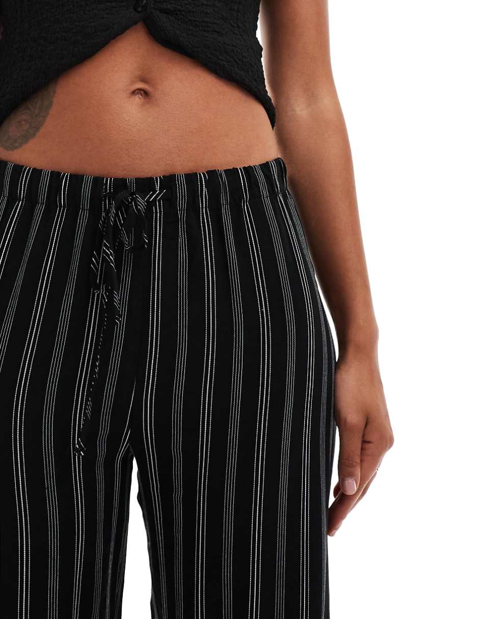 Pull&Bear striped wide leg pants in black