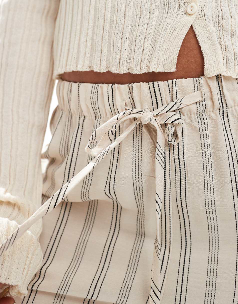 Pull&Bear striped wide leg pants in ecru