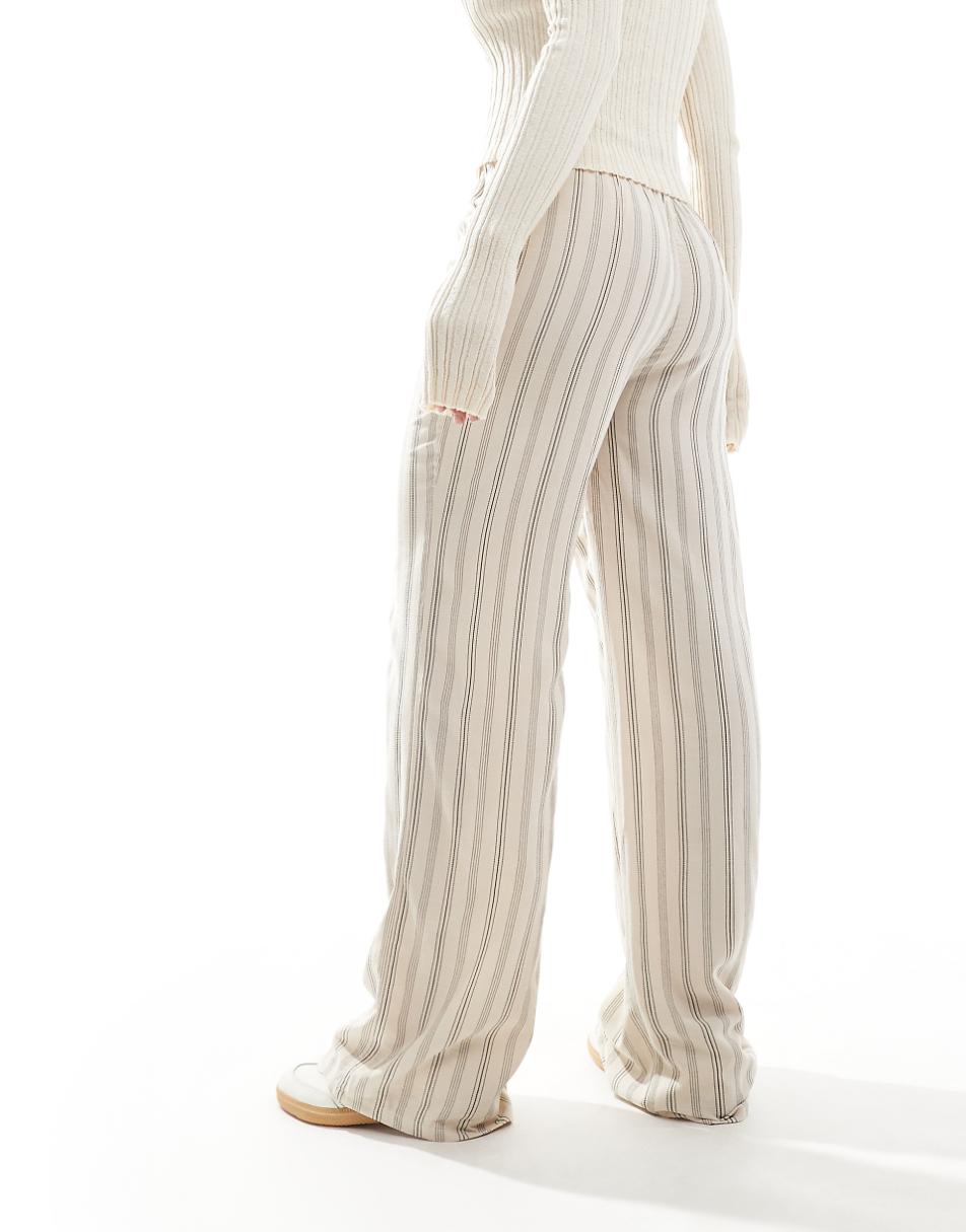 Pull&Bear striped wide leg pants in ecru