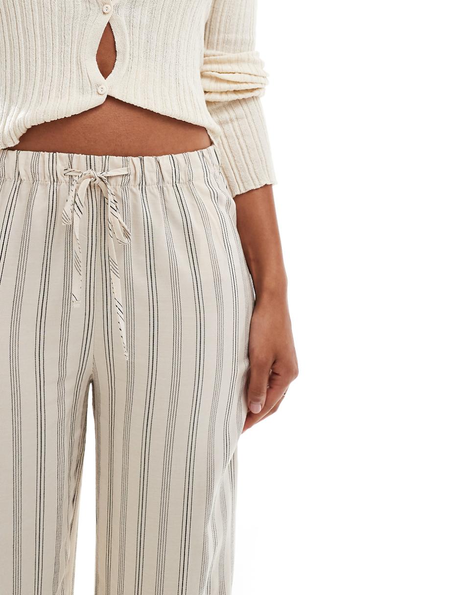 Pull&Bear striped wide leg pants in ecru