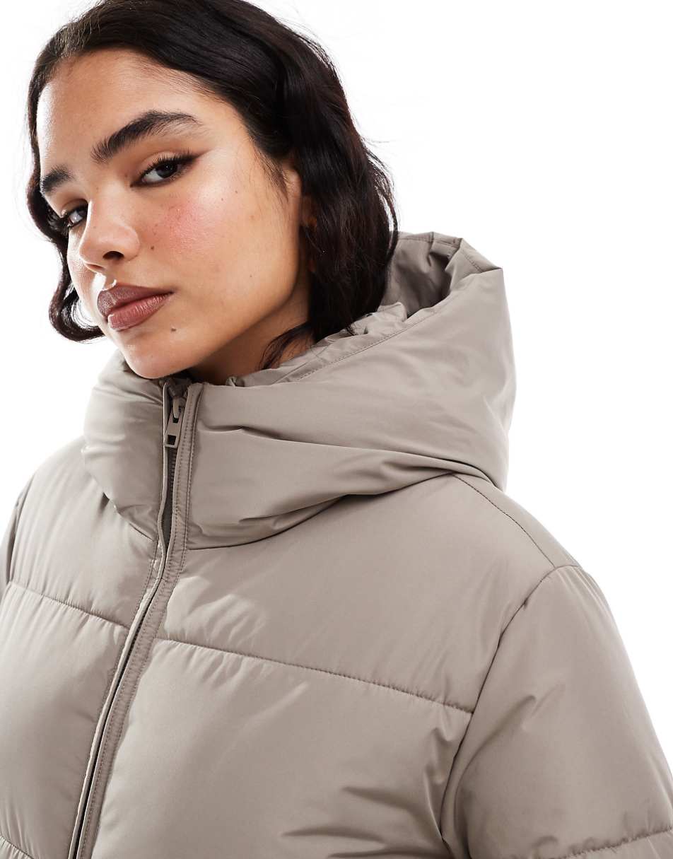 Stradivarius padded jacket with hood in taupe