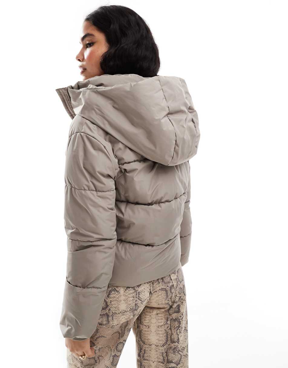 Stradivarius padded jacket with hood in taupe