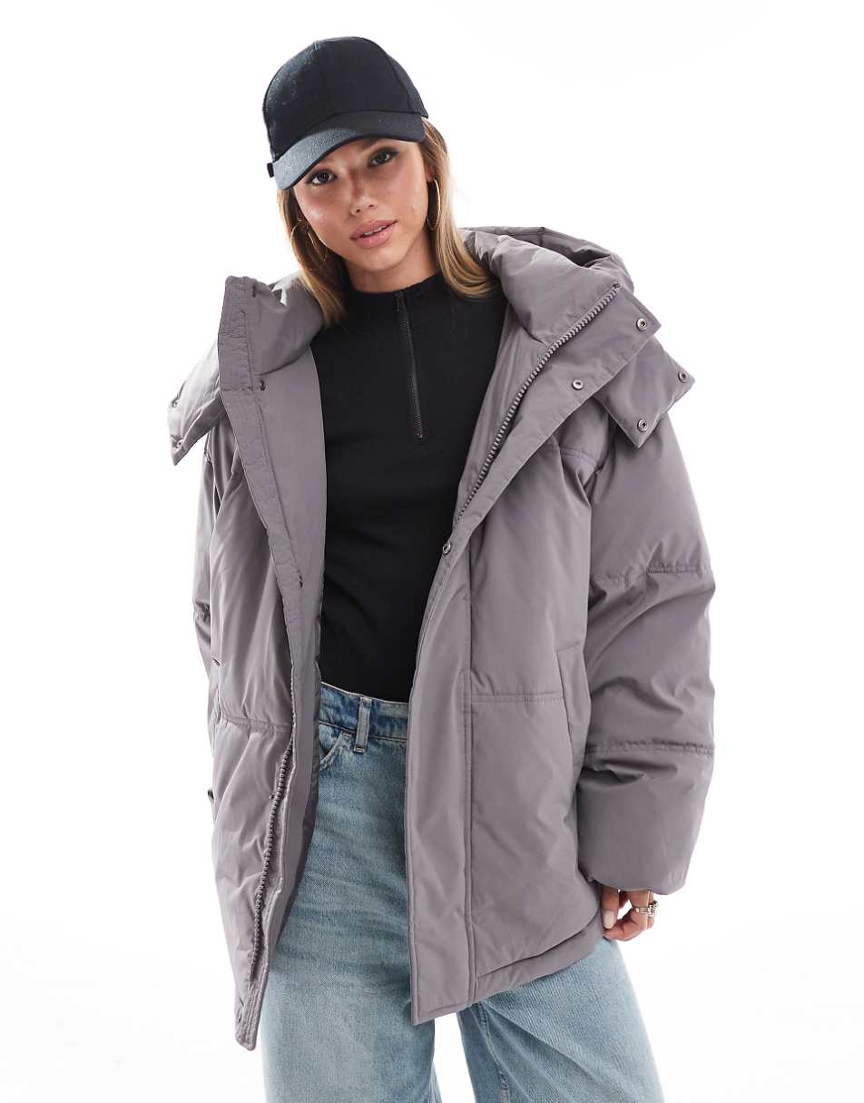 Stradivarius STR oversized puffer jacket in slate gray